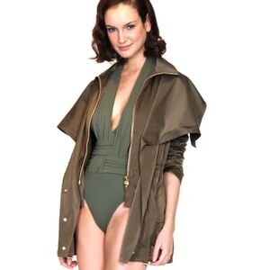 Escada Madge Convertible Utility Military Jacket - Cactus Green - EU40/US10